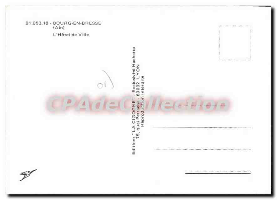 CPA Bourg En Bresse Ain l'Hotel de Ville  — Back