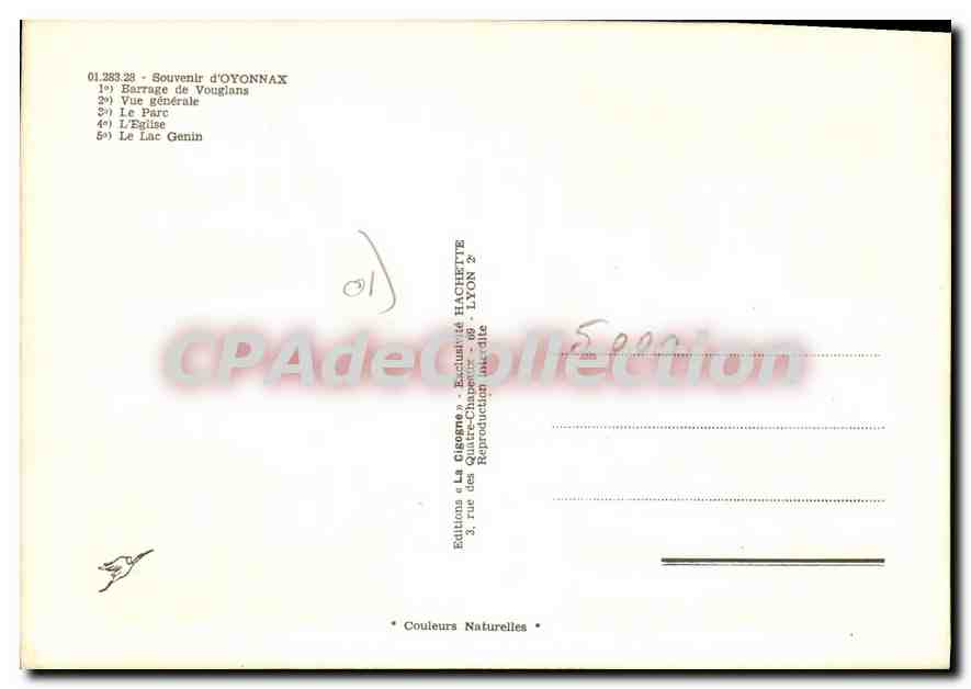 CPA Souvenir d'Oyonnax Barrage de Vouglans vue generale le Parc l'Eglise le Lac Genin  — Rückseite