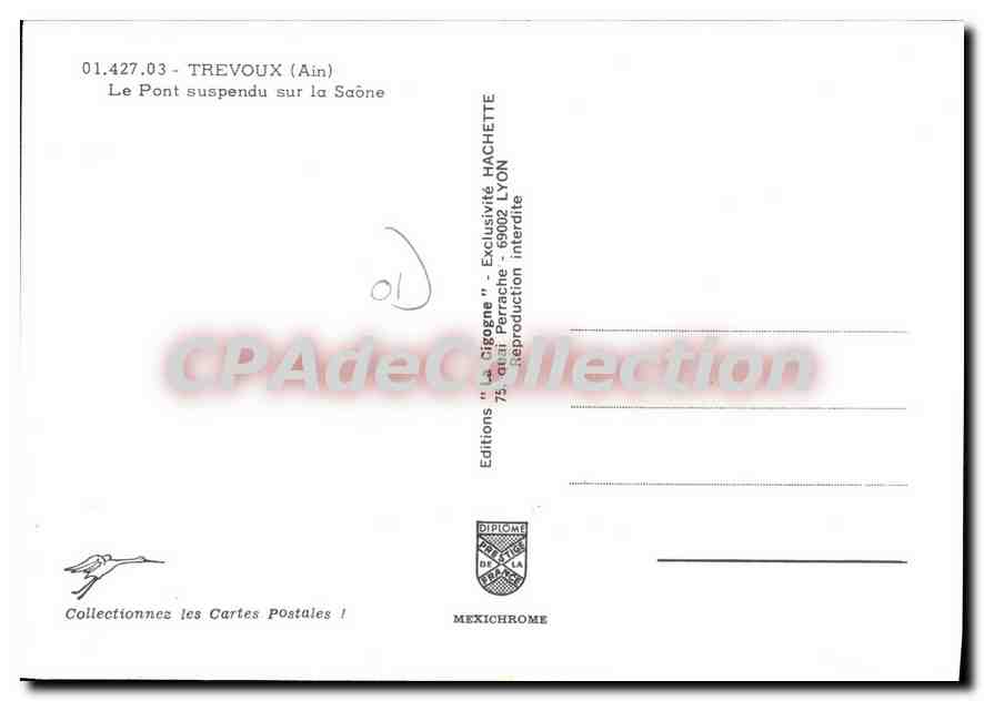 CPA Trevoux Ain le Pont suspendu sur la Saone  — Rückseite
