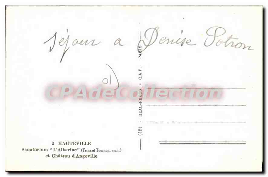 CPA Hauteville Sanatorium l'Albarine et Chateua d'Angeville  — Rückseite
