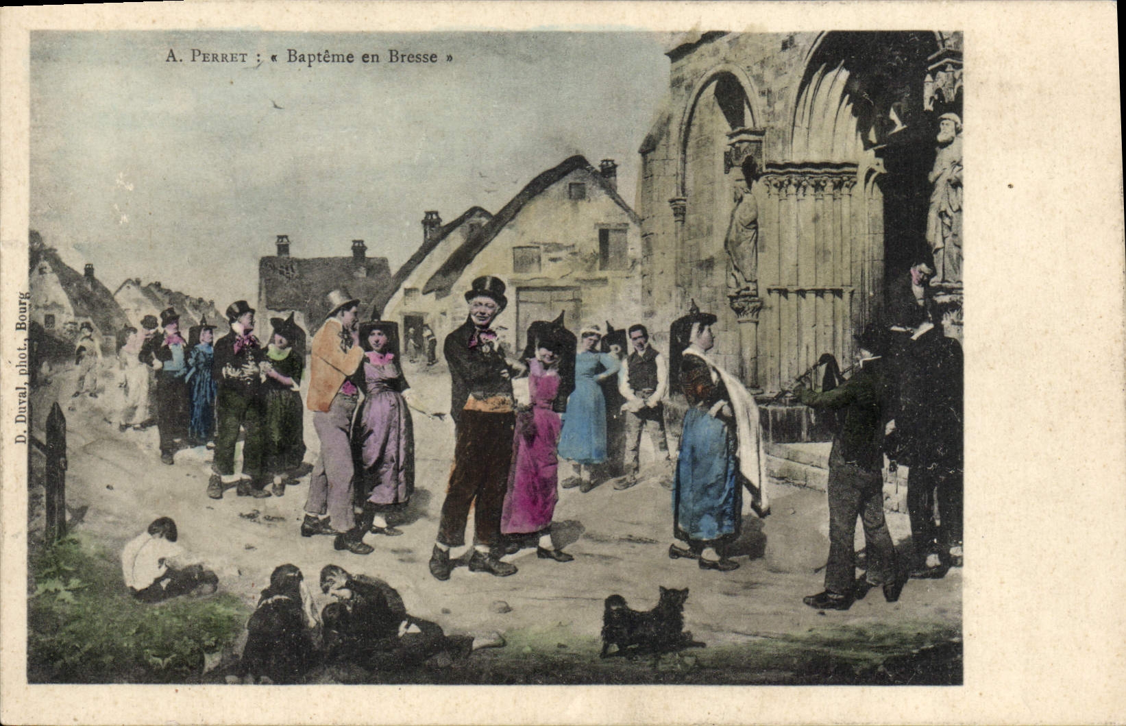 Baptême en Bresse — scène de village — A. Perret ; D. Duval, phot. Bourg