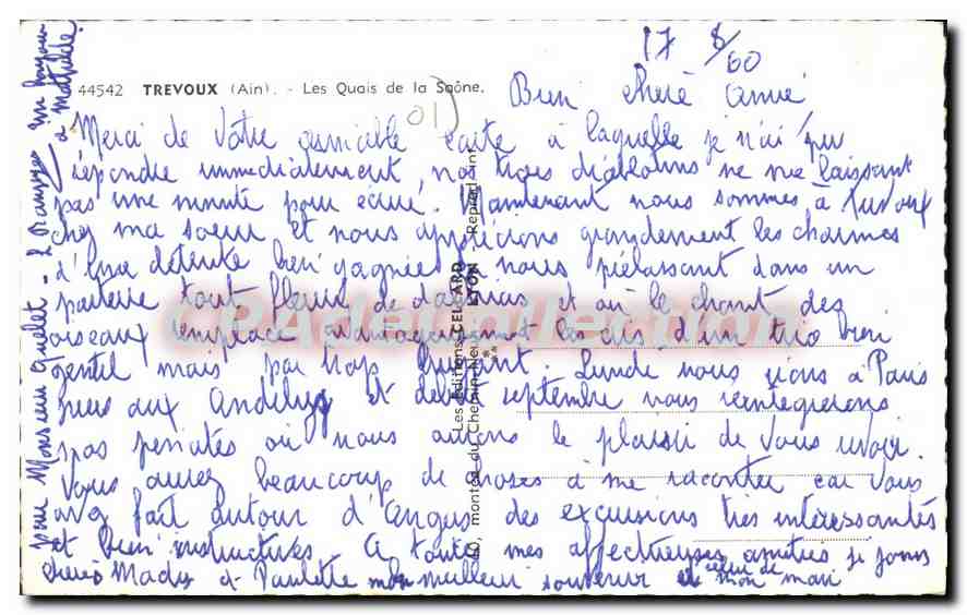CPA Trevoux Ain les Quais de la Saone  — Rückseite