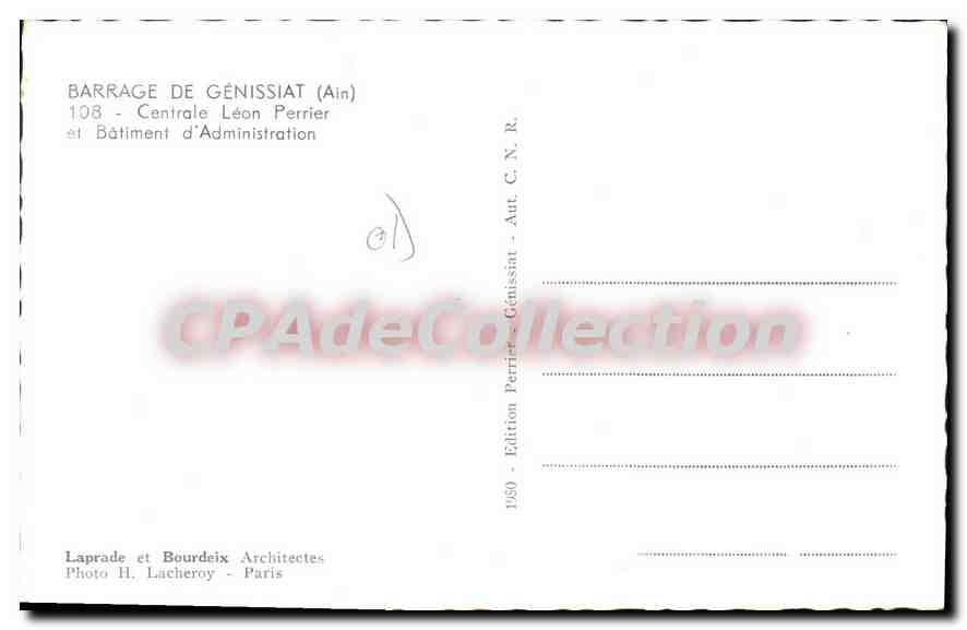 CPA Barrage de Genissiat Ain Centrale Leon Perrier et Batiment d'Administration  — Rückseite