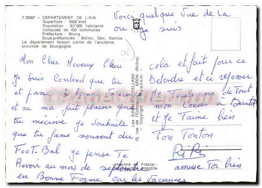 CPA Departement de l'Ain sous Prefectures Belley Gex Nantua le departement faisant Partie de l'ancie — Rückseite