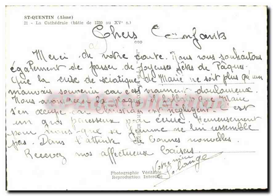 St-Quentin (Aisne) — La Cathédrale (bâtie de 1230 au XV s.) — Cring — Verso