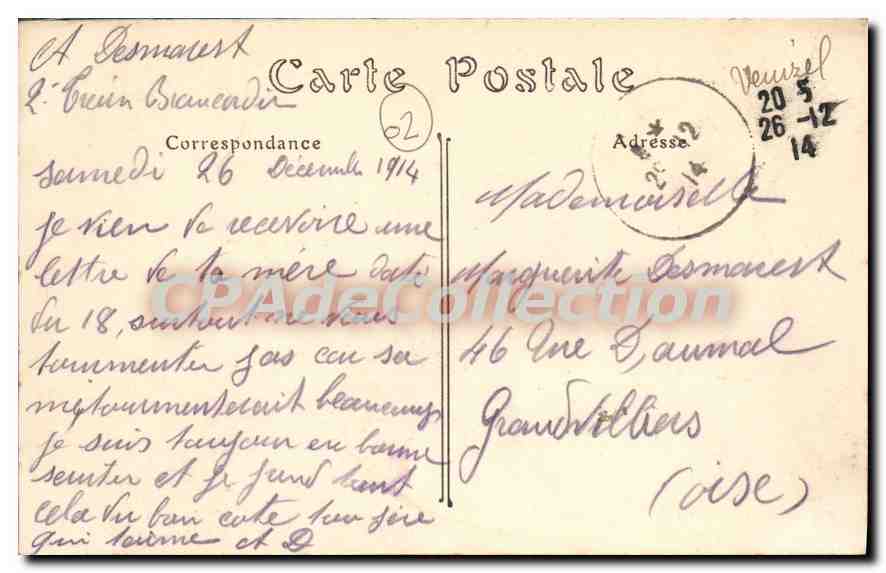 Le Pont sur l'Aisne à Villeneuve — détruit le 31 août — G. Laguerre, Soissons — Achterkant