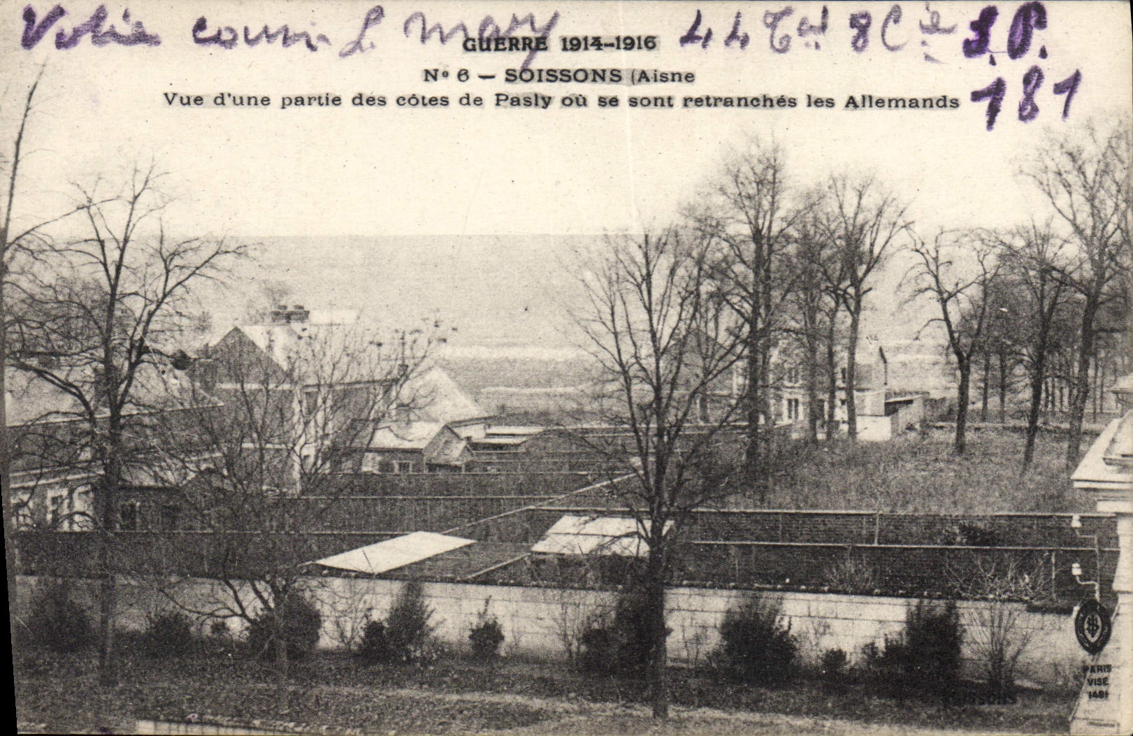 CPA Guerre 1914 1916 Soissons Aisne vue d'une partie des cotes de Pasly ou se sont retranoches les A