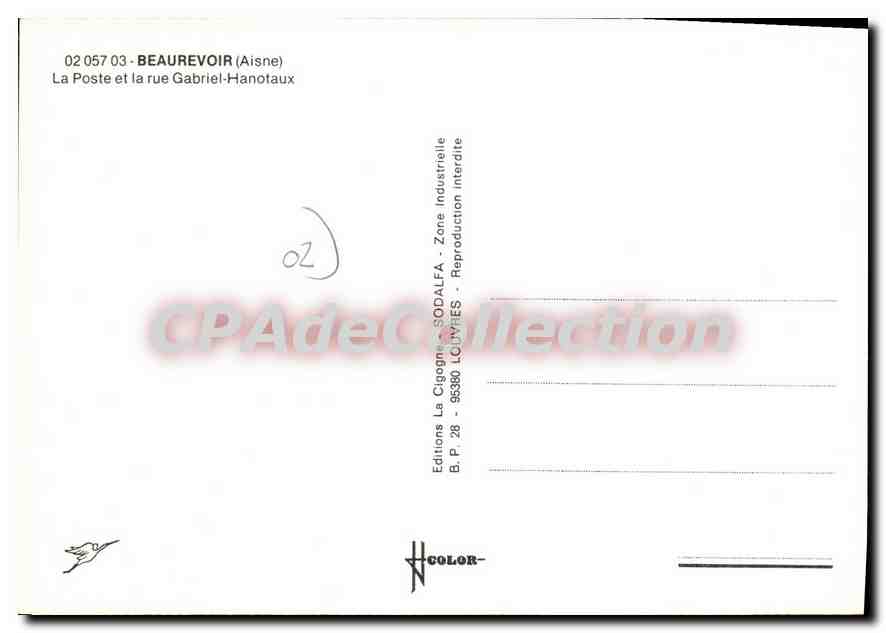 Beaurevoir (Aisne) — La Poste et la rue Gabriel-Hanotaux — Éditions SODALFA — Verso