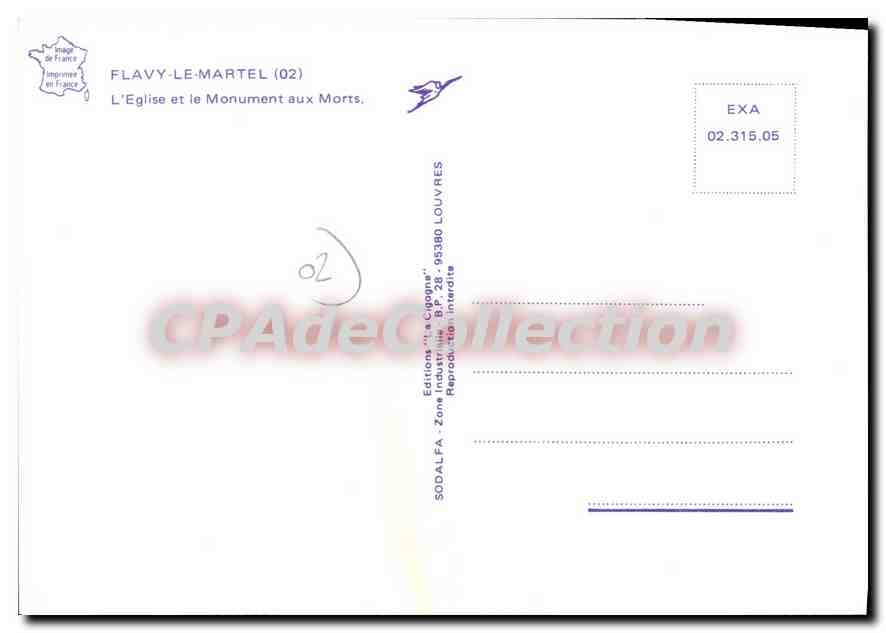 Flavy-le-Martel — L'Église et le Monument aux Morts — Éditions "La Cigogne" — Verso