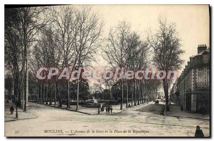 MOULINS — L'Avenue de la Gare et la Place de la République — CPAdeCollection n°37