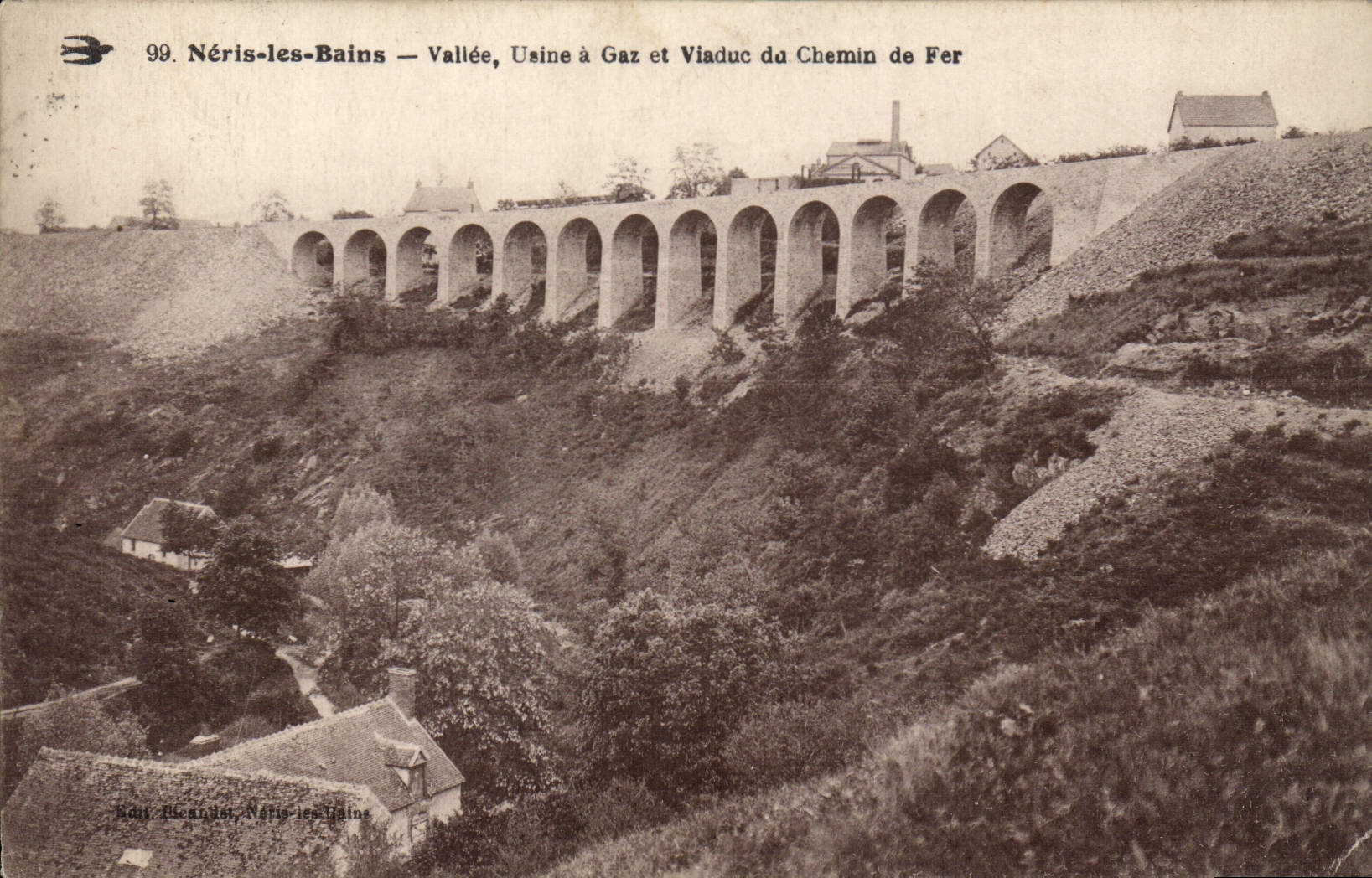 CPA Neris les Bains Allier Usine a Gaz et Viaduc du Chemin de Fer 