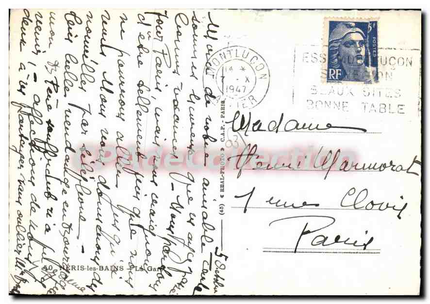 CPA Neris les Bains la Gare  — Rückseite