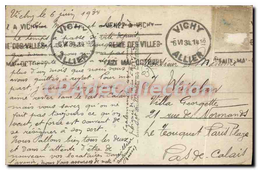 Vichy - Rue du Président Wilson — vue de rue avec véhicules et commerces — éditeur non identifié, n° 127 — Verso