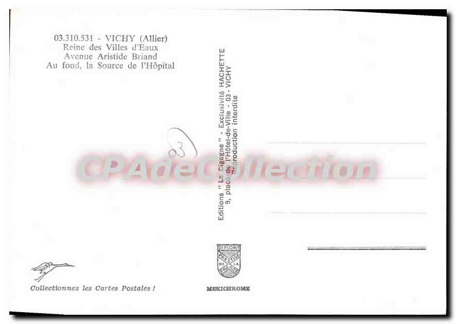 Vichy (Allier) — Reine des Villes d'Eaux, Avenue Aristide Briand — Éditions Hachette — Verso