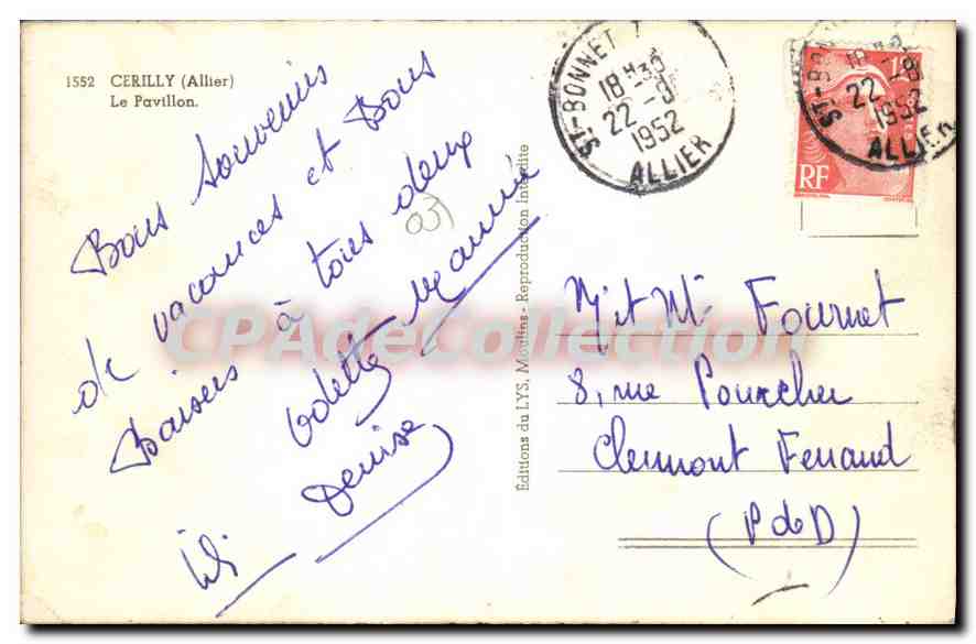 CPA Cerilly Allier Le Pavillon  — Verso