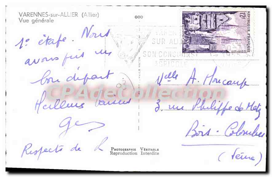 CPA Varennes sur Allier Allier Vue generale  — Verso