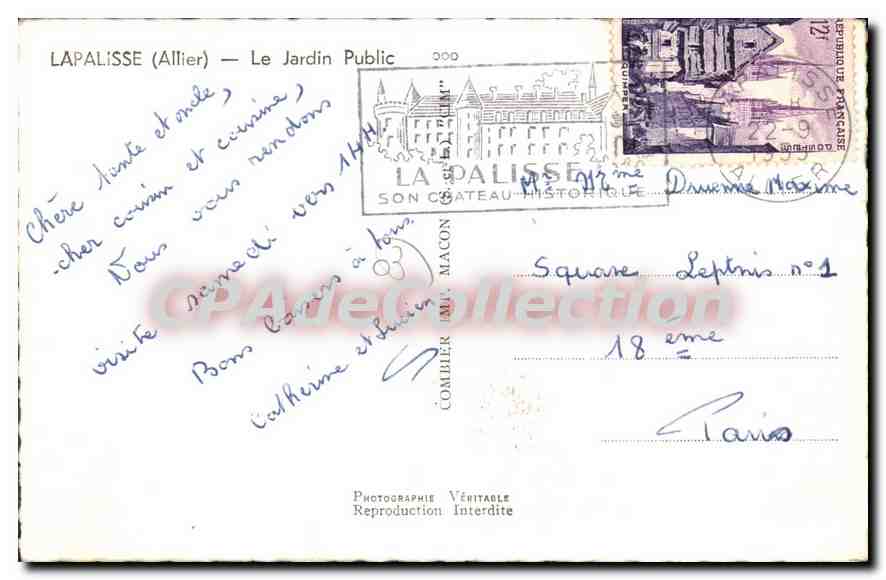 CPA Lapalisse Allier Le Jardin Public  — Verso