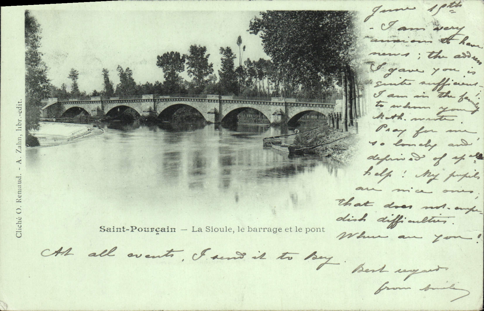 Saint-Pourçain — La Sioule, le barrage et le pont — Cliché O. Remaud, A. Zahn, lib. - edit.