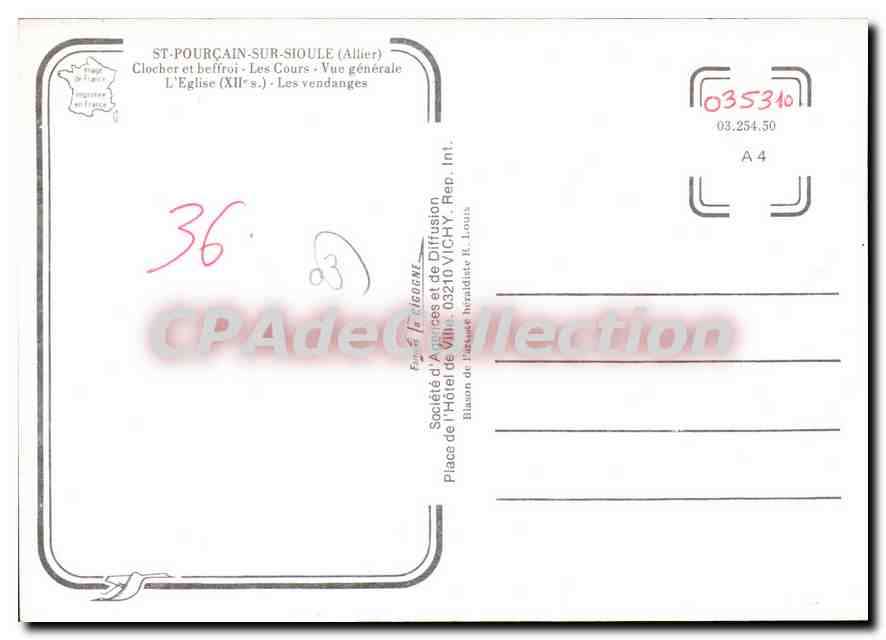 St-Pourçain-sur-Sioule — vue panoramique et détails — Société de l'Hôtel de Ville, Vichy — Rückseite