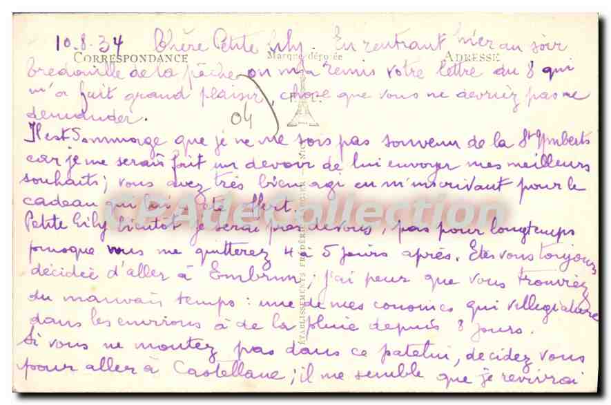 CPA Valle du Verdon Castellane B A Un coin de la Ville et le Verdon  — Rückseite