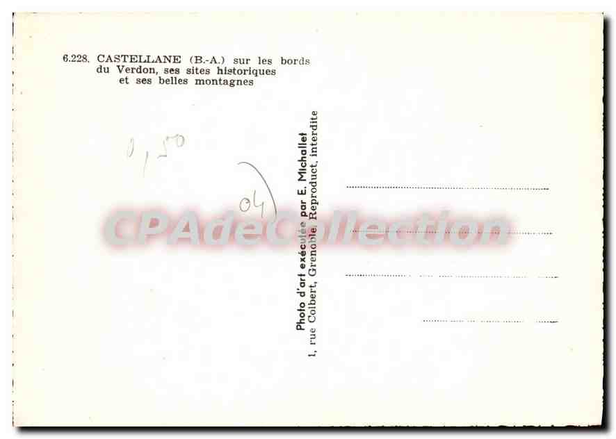 CPA Castellane B A sur les bords du Verdon ses sites historiques et ses belles montagnes  — Rückseite