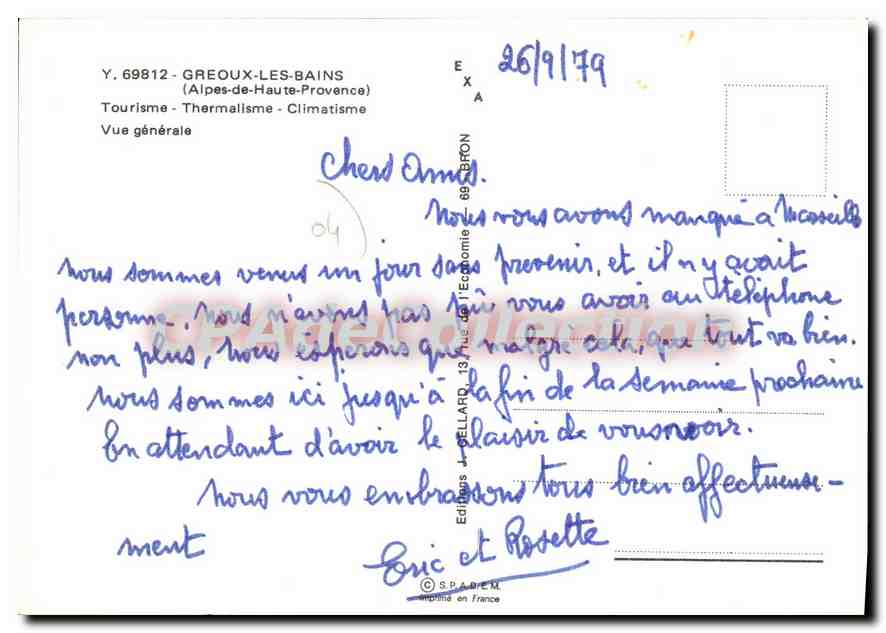 Grenoux-les-Bains — Vue générale — Éditeur J. DELLARD, n° Y. 69812 — Reverso