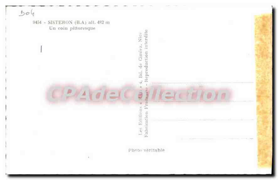 Sisteron (B.A.) — Un coin pittoresque — Les Éditions a. M. 4, Bd. de Ciniez, Nice — Reverso