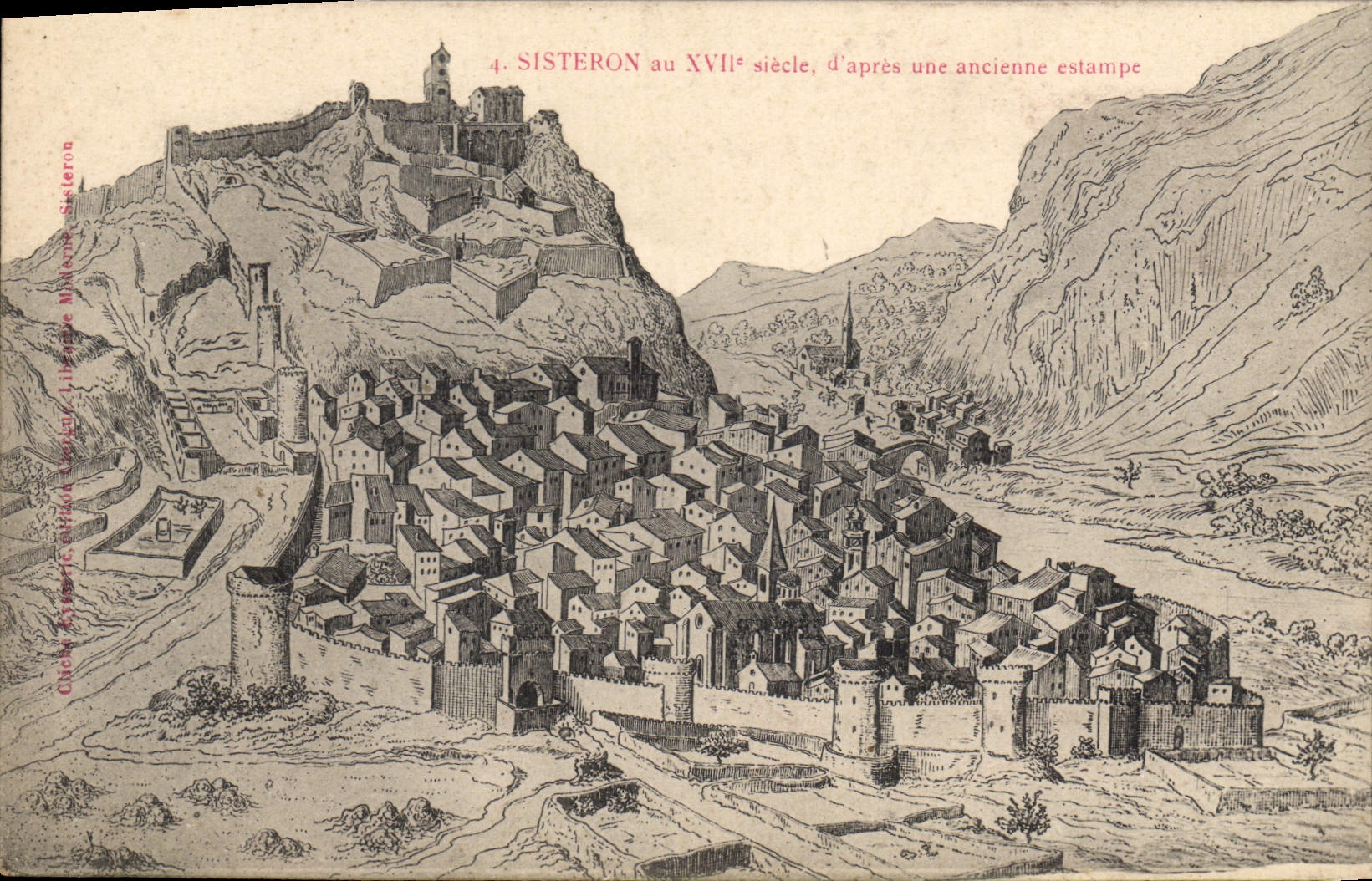 Sisteron nel XVII secolo, secondo un'antica incisione — Presso Rissert, editore, SISTERON