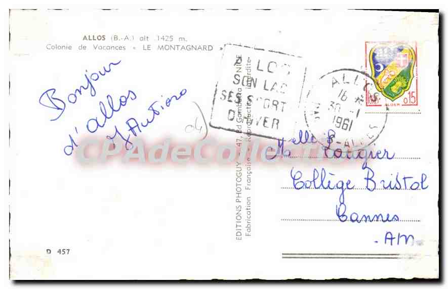 CPA Allos B A Colonie de Vacances Le Montagnard  — Rückseite