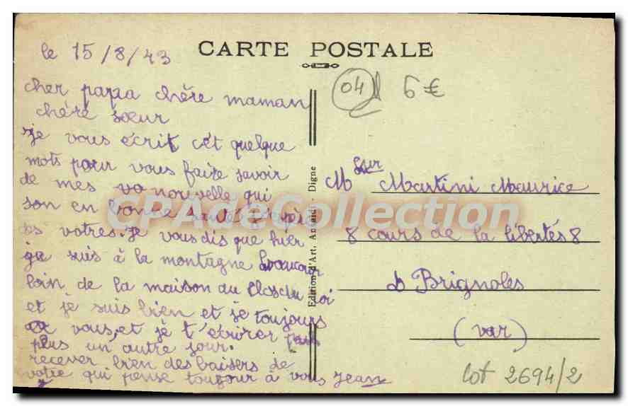 CPA Barcelonnette Vue generale Pain de Sucre Chapeau de Gendarme  — Back