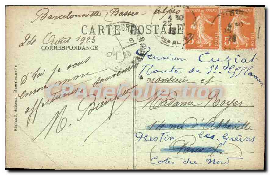CPA Les Alpes Pittoresque de Prunieres a Barcelonnette Meolans Vue generale  — Back