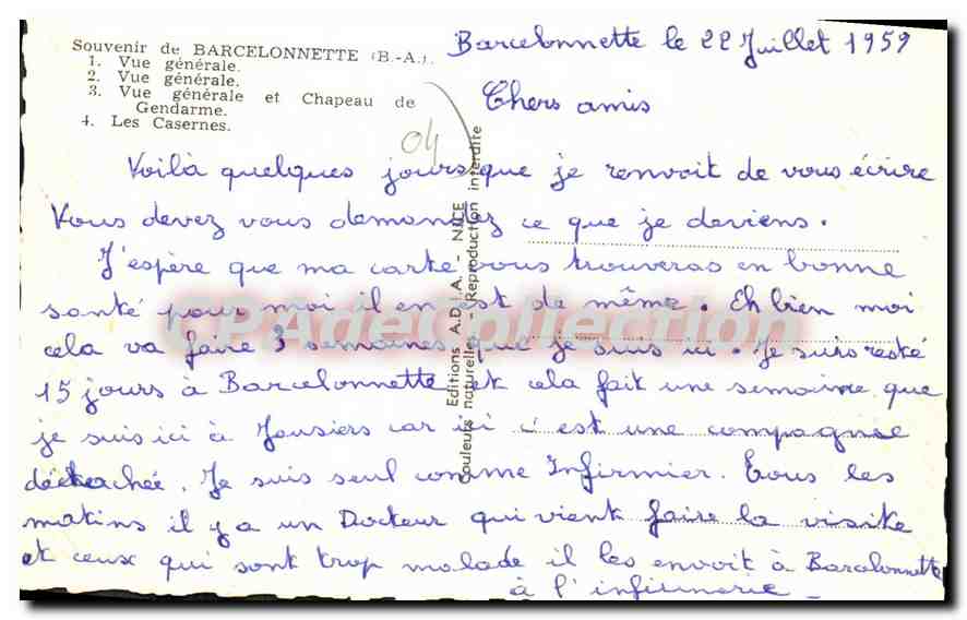 CPA Souvenir de Barcelonnette Vue generale Chapeau de Gendarme Les Casernes  — Rückseite