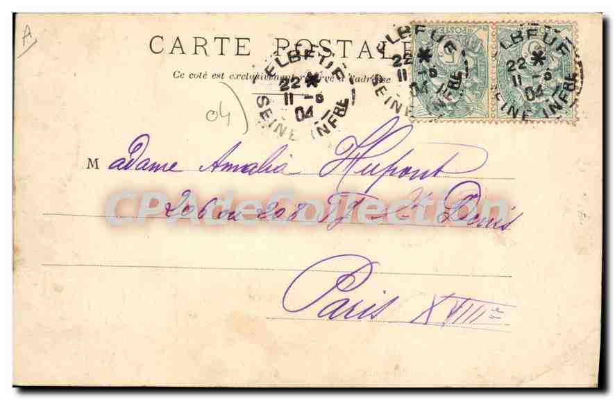 Marché à Basse-Provence — femme sous parapluie et homme avec cochon — J. G. Puitk, n°11 — Achterkant