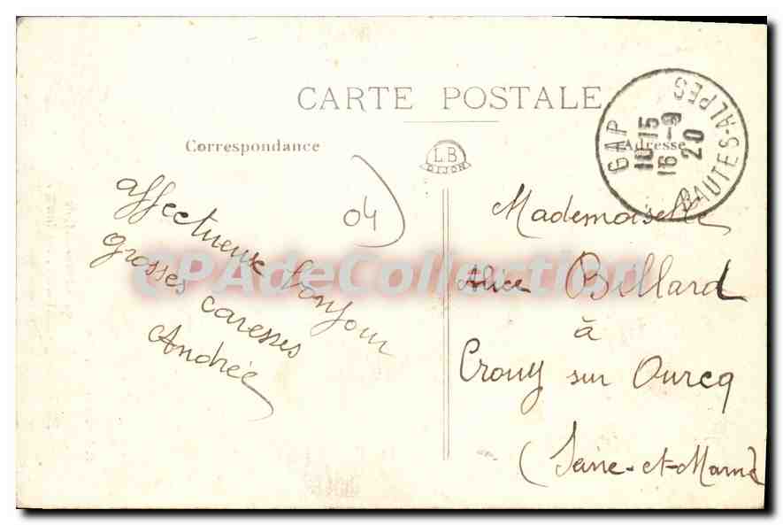 Lac du Lauzet, au fond les Séolanes — Les Basses-Alpes — A. Yollaire et Cie, Gap, n°299 — Rückseite