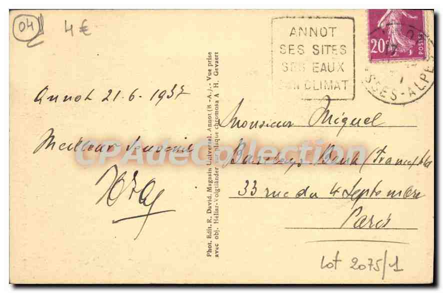 Entrée de la Chambre du Roy — Annot (Savoie) — O. DUBOIS - 160 — Rückseite