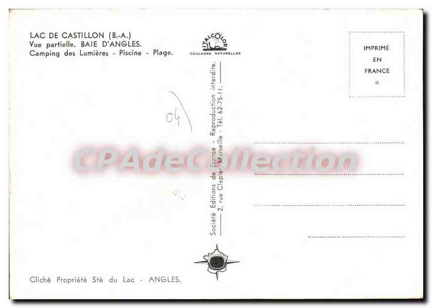 Lac de Castillon — Baie d'Angles — Camping des Lumières — Société Couleurs Naturelles — Verso