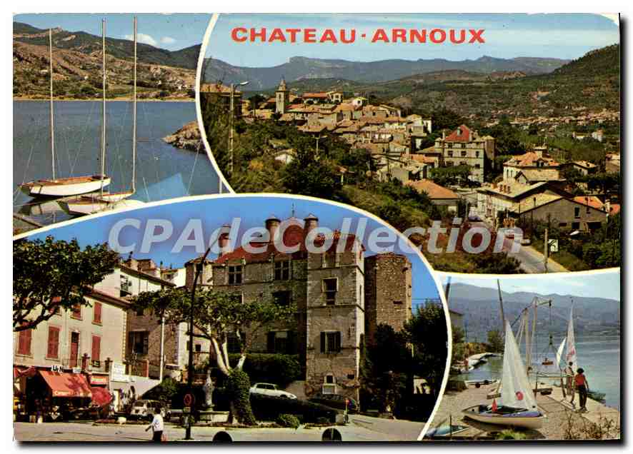 Château-Arnoux — vue panoramique avec lac, village et château — Ed. J. Cellard, n° Y. 822