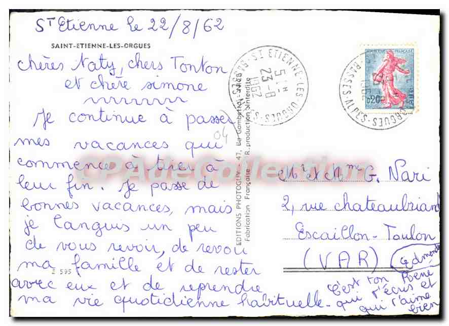 Saint-Étienne-les-Orgues — Basses-Alpes — éditeur EDITIONS PHOTOGRAPHY - 47 — Rückseite