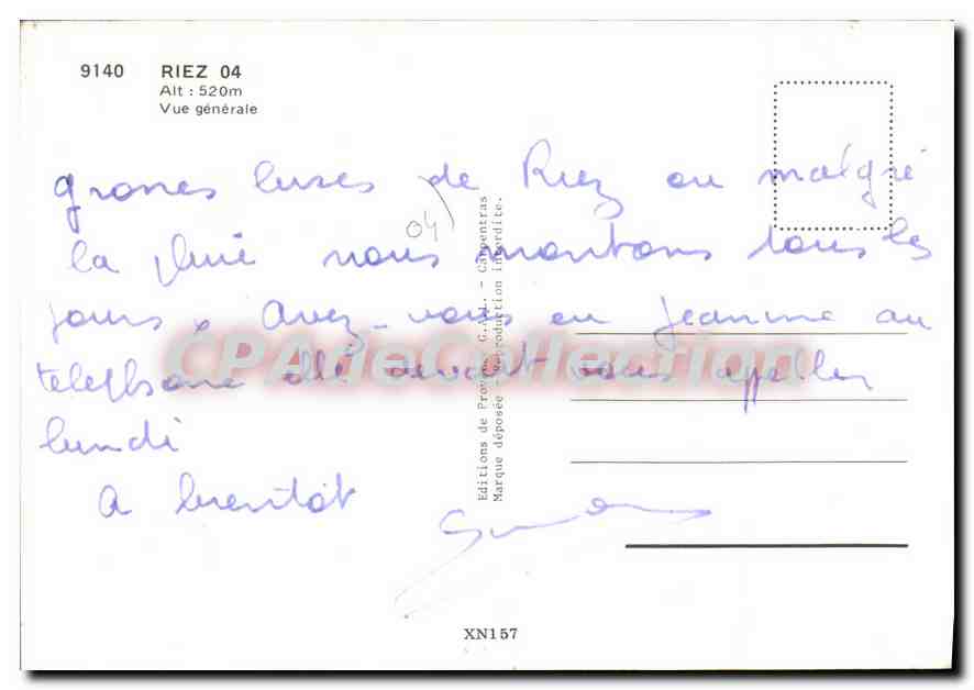 Riez — Vue générale — Éditions de Provence, Grands Carpentras — Rückseite