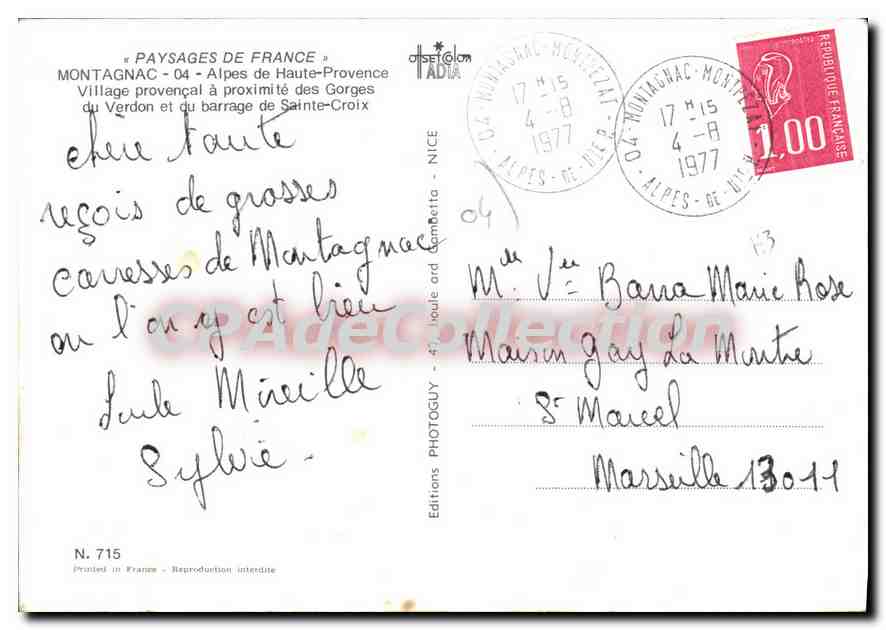 CPA Paysages de France Montagnac provencal a proximite des Gorges du Verdon et du barrage de Sainte — Verso
