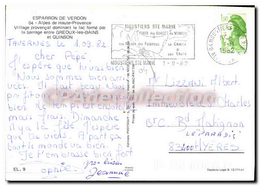 CPA Esparron de Verdon Alpes de Haute Provence village provencal dominant le lac forme par la barrag — Rückseite