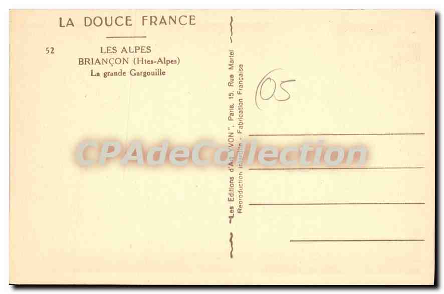 BRIANÇON (Htes-Alpes) — La grande Gargouille — Éditions d'Art YVON, Paris — Verso