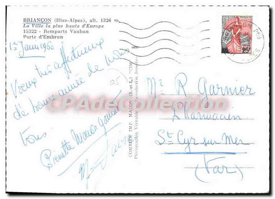 Briançon (Htes-Alpes) — La Ville la plus haute d'Europe — Porte d'Embrun — Comimé Imp. Macon — Verso