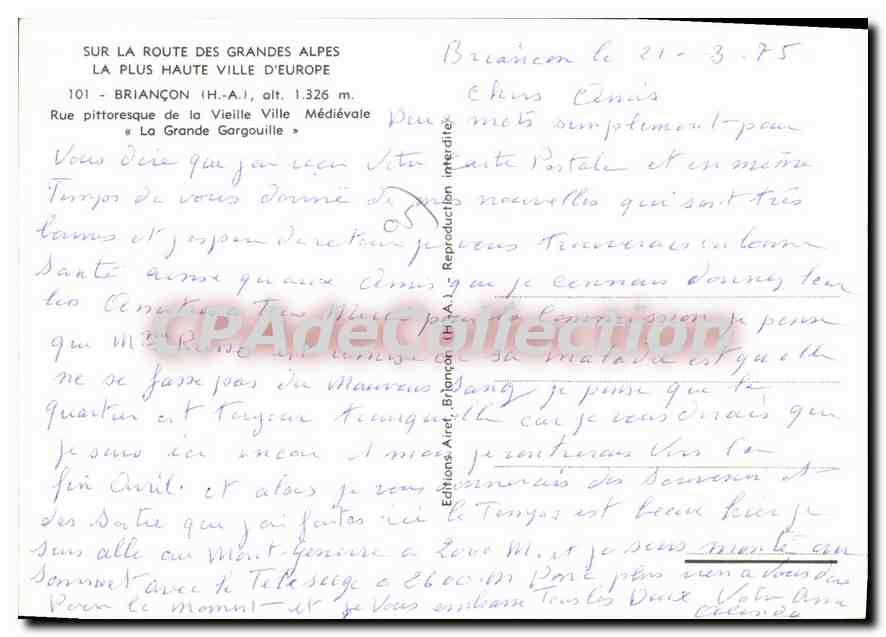 CPA Sur la Route des Grandes Alpes la plus haute ville d'Europe Briancon H A rue pittoresque de la V — Reverso