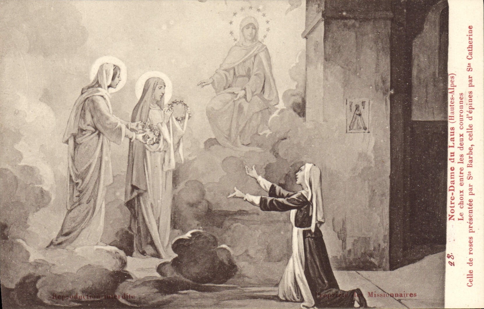 Antike Ansichtskarte Notre Dame du Laus Hautes Alpes die Wahl sind die beiden Krönungen die der Rosen von St