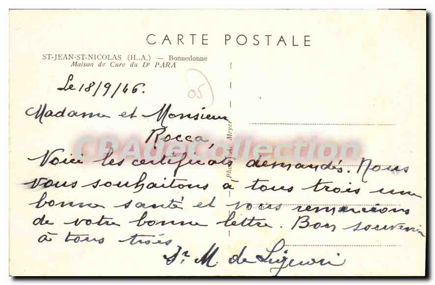 Saint-Jean-St-Nicolas (H.A.) — Maison du Curé du Dr PARA — éditeur inconnu, n° de série non visible — Rückseite