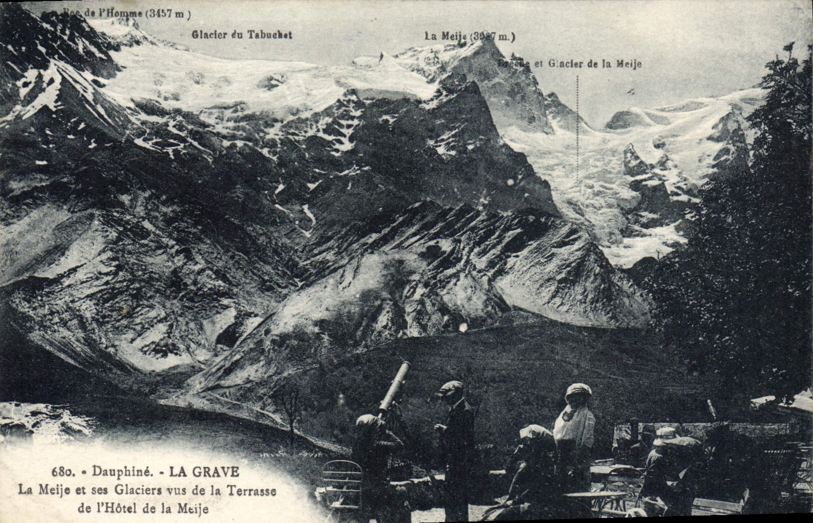 La Meije et ses glaciers vus de la terrasse de l'Hôtel de la Meije — Dauphiné — La Grave — Édition M. Bourcier, Grenoble