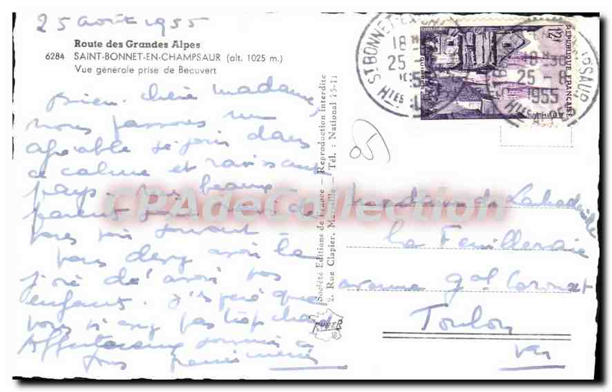 Saint-Bonnet-en-Champsaur — Vue générale prise de Becuvert — Éditions de France, n° 6284 — Reverso