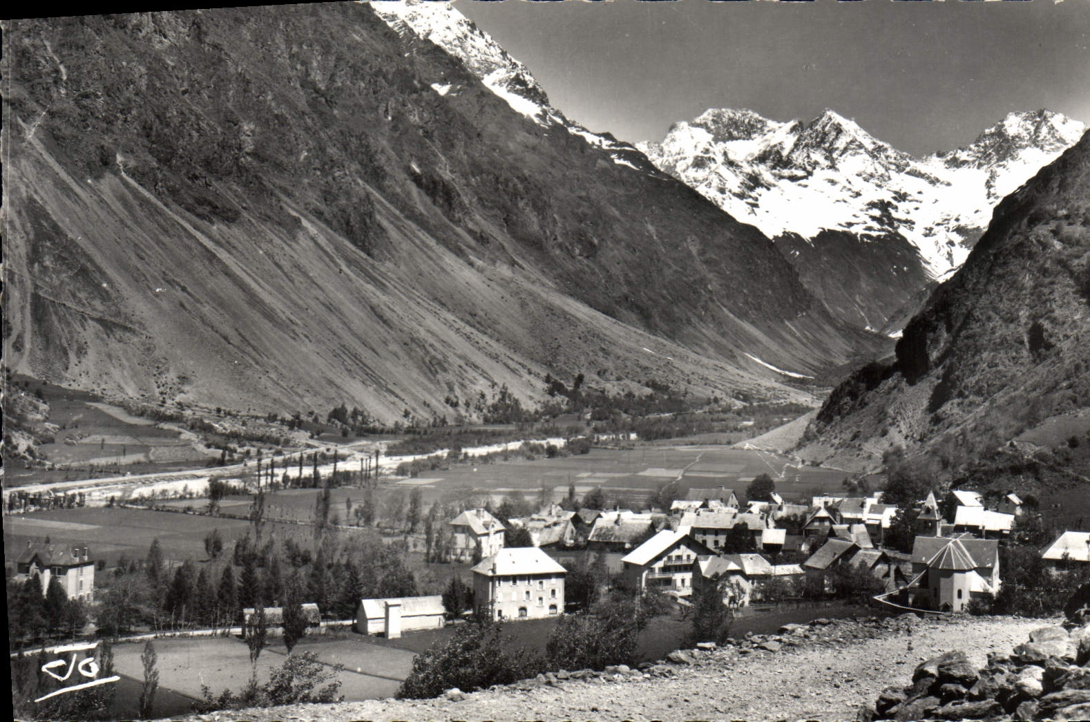 Antike Ansichtskarte Die Alpen Tal von Valgaudemar Die Kapelle in Valgaudemar Die Aupillous und der Sellar Pass und der Gipfel von Bonvoisin