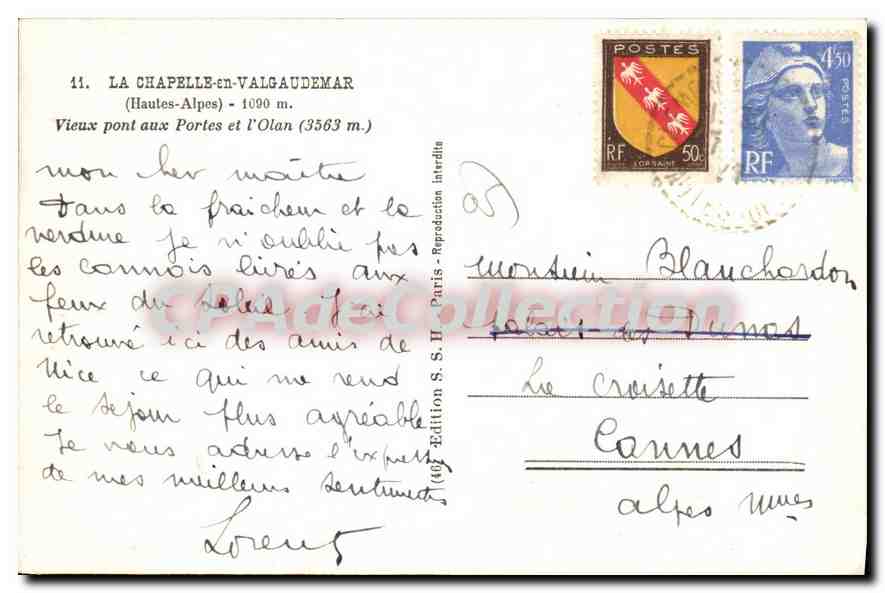 La Chapelle-en-Valgaudemar — Altes Torbrücke und der Olan (3563 m.) — Edition S.S.I. Paris — Rückseite